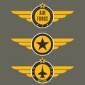 Air force badge set. Airforce logo with wings and star. Army and military emblem. Vector illustration.